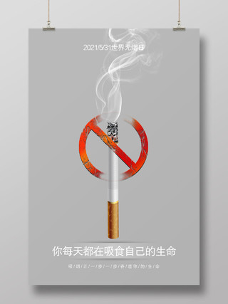 灰色现代风世界无烟日吸烟有害健康海报模板